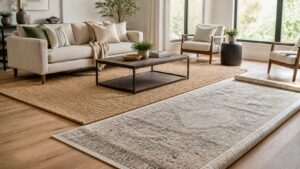Two area rugs shown with living room furniture for scale