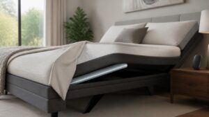 Smart mattress corner lifted with subtle sensor strip and blank controller
